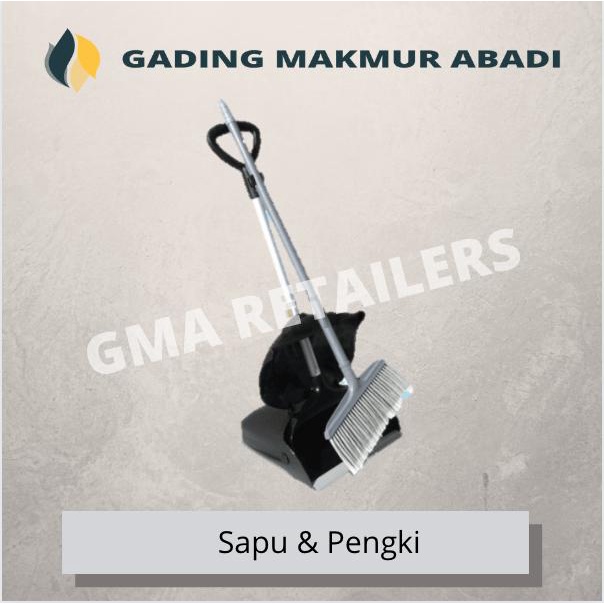 PREMIUM Set Sapu dan Pengki Plastik dengan Tutup - Abu-abu Hitam