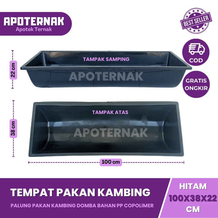 PREMIUM TEMPAT PAKAN KAMBING PLASTIK HITAM 2 Ukuran - Tempat Makan Kambing - Wadah Pakan Kambing -