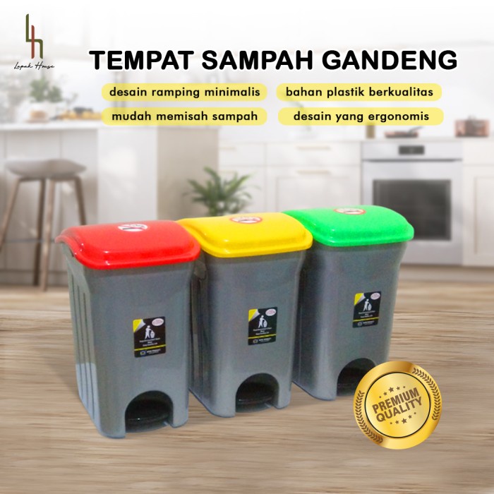 PREMIUM TEMPAT SAMPAH GANDENG / TEMPAT SAMPAH 3 WARNA / TEMPAT SAMPAH INJAK