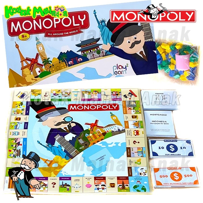 PREMIUM Mainan Anak Edukasi Monopoly Around Board Game Bahasa Inggris Monopoli