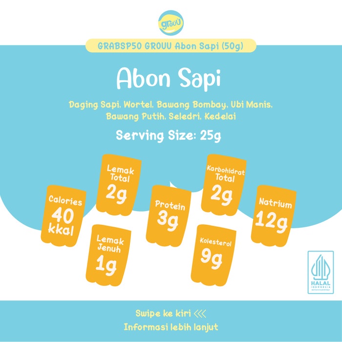 

GROUU Abon Sapi Ayam 50g - BB Booster MPASI Anak Bayi Non MSG To Eat / Makanan Baby 6 Bulan / Abon