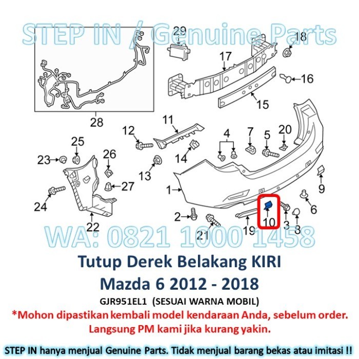 READY STOK Tutup Derek Bemper Belakang Mazda 6 Towing Bumper MAZDA6 2012 - 2018