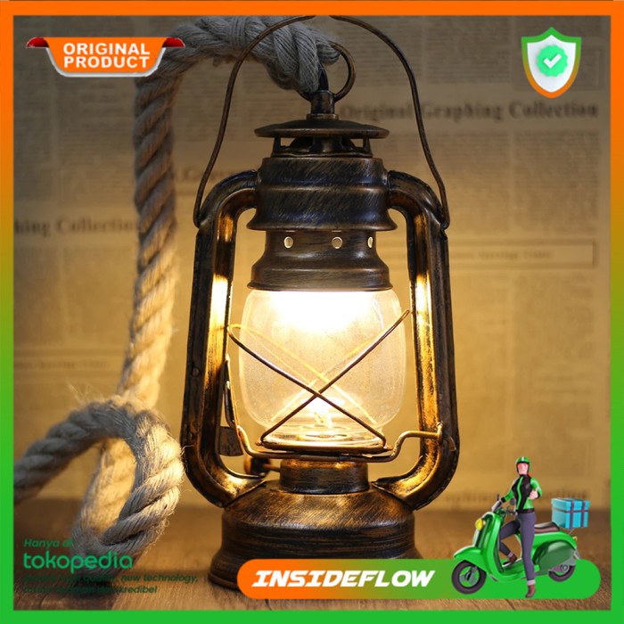 Lampu Led Lentera Gantung Cafe Resto Camping Retro Antik Portable Baterai