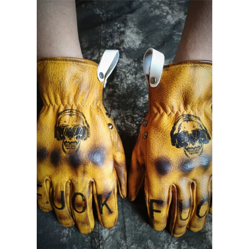 NEW Handmade Genuine Leather Motorcycle Gloves Retro Motocross Vintage Riding Biker Moto Gloves Moto