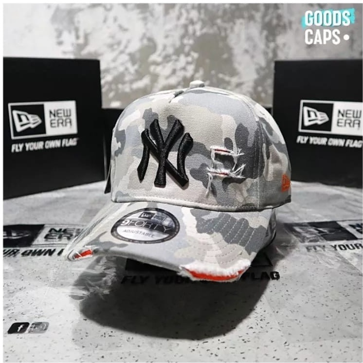 JaminanBaru- Topi Baseball Unisex NY Damage Ripped Sobek Camo Full Tag Bahan Tebal Bisa COD / Topi