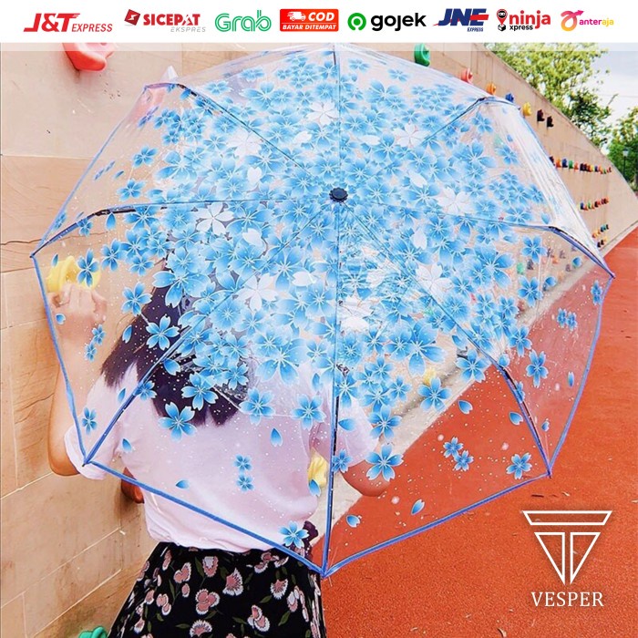 ASLI.. PAYUNG LIPAT JEPANG MOTIF TRANSPARAN CHERRY BLOSSOM / PAYUNG MINI