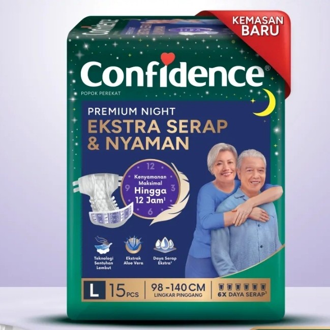 confidence tape premium night L 15 L15 perekat pampers dewasa