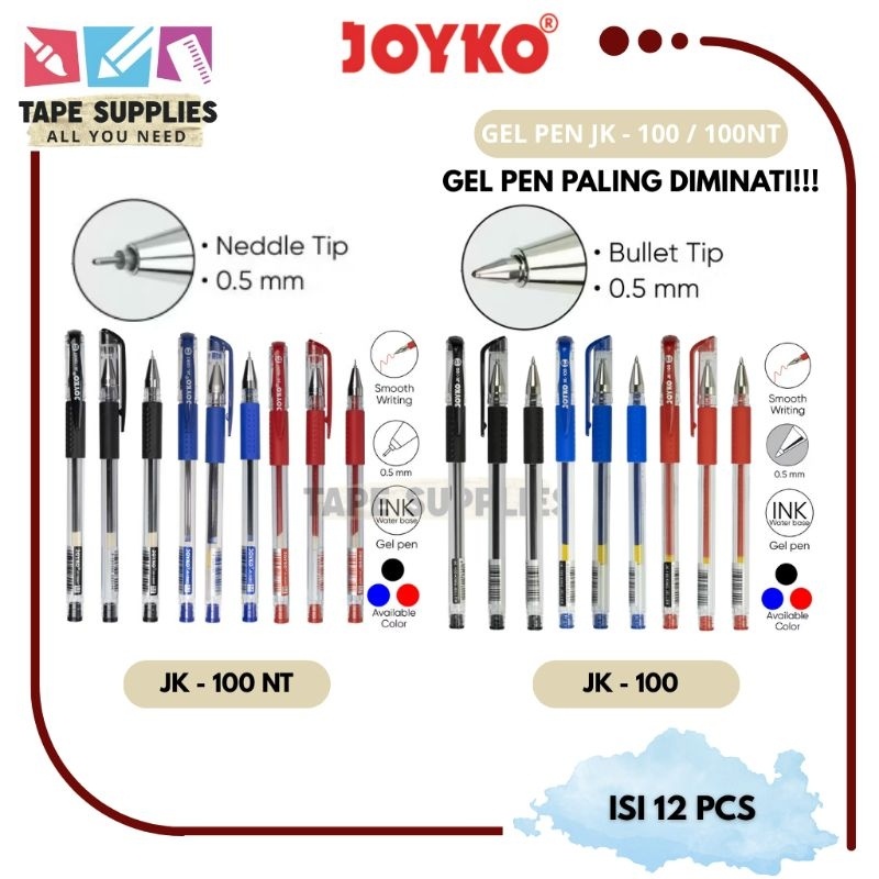 

(12Pcs) Pulpen Gel Joyko Jk-100 / Jk-100 Nt