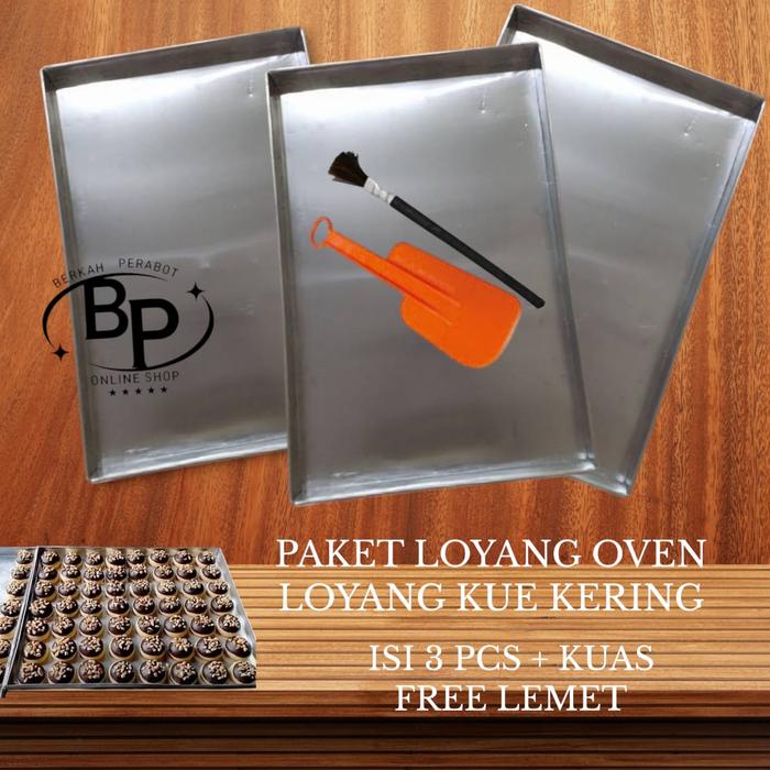 

Paket 3 Pcs Loyang Kuker Loyang Kue Kering Nastar Loyang Oven Tangkring Bonus Kuas Dan Lemet