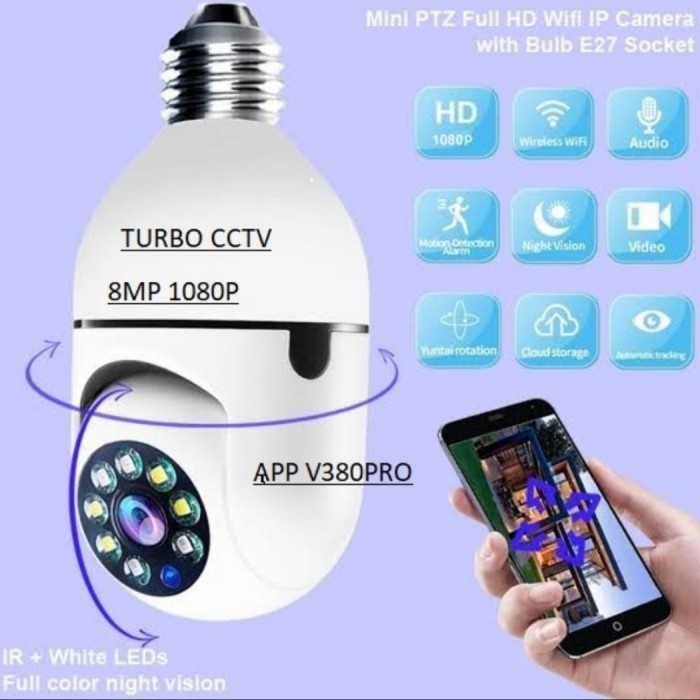TurboCctv Kamera CCTV LAMPU Bohlam IP Camera CCTV Wifi Wireless 3MP HD
