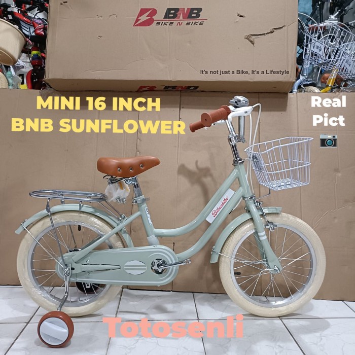 sepeda anak perempuan BNB SUNFLOWER CITY BIKE UKURAN 16 INCH ADA KERANJANG KOKOH *