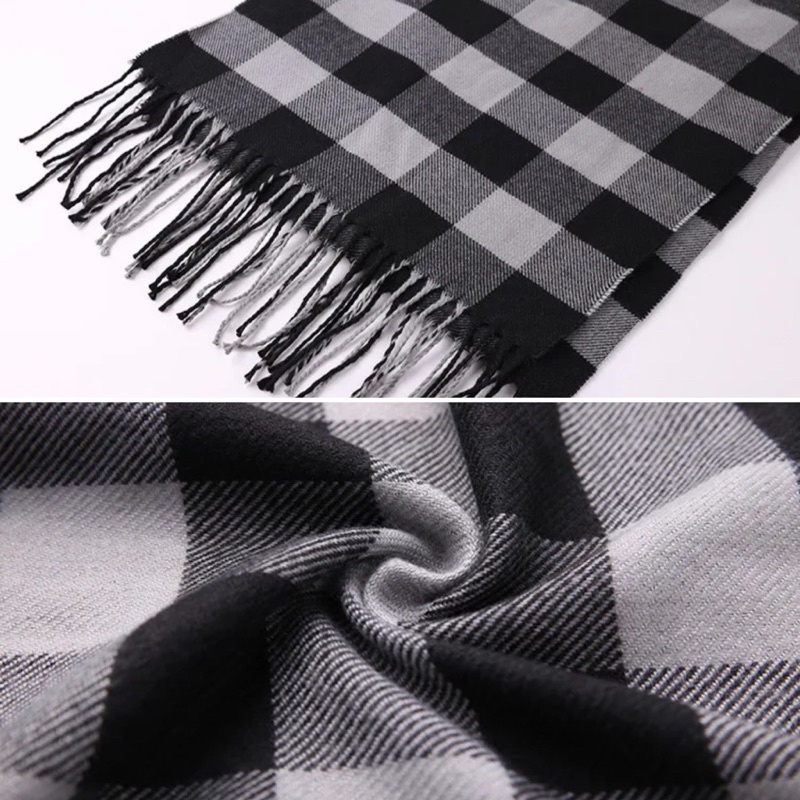 Syal Kotak Pria Wanita Hitam Putih 7 Variasi