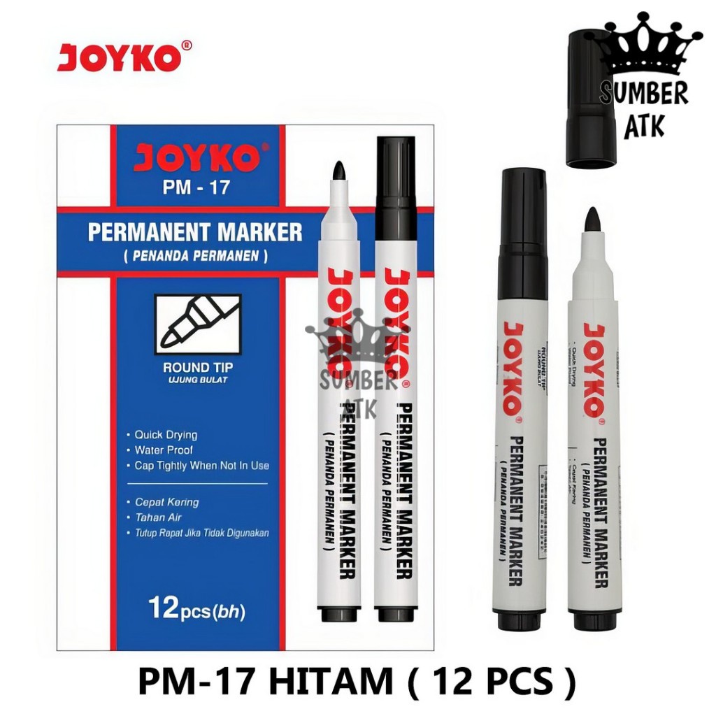 

Joyko Permanent Marker Pm-17 Pm-18 Pm-19 1 Lusin Spidol Permanen Round Tip Black Blue Red