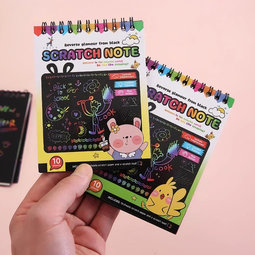 Rainbow Art Paper Rainbow Scratch Paper Children'S Art Book Black Card Neon Scratch Book With Wood