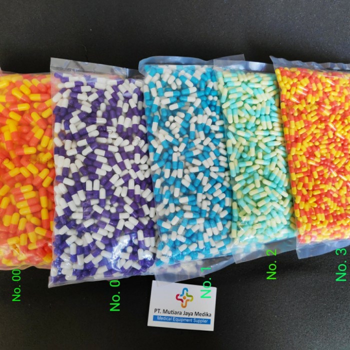 

Cangkang Kapsul Kosong Ukuran: 3 - 2 - 1 - 0 - 00, isi 1000pcs/pack