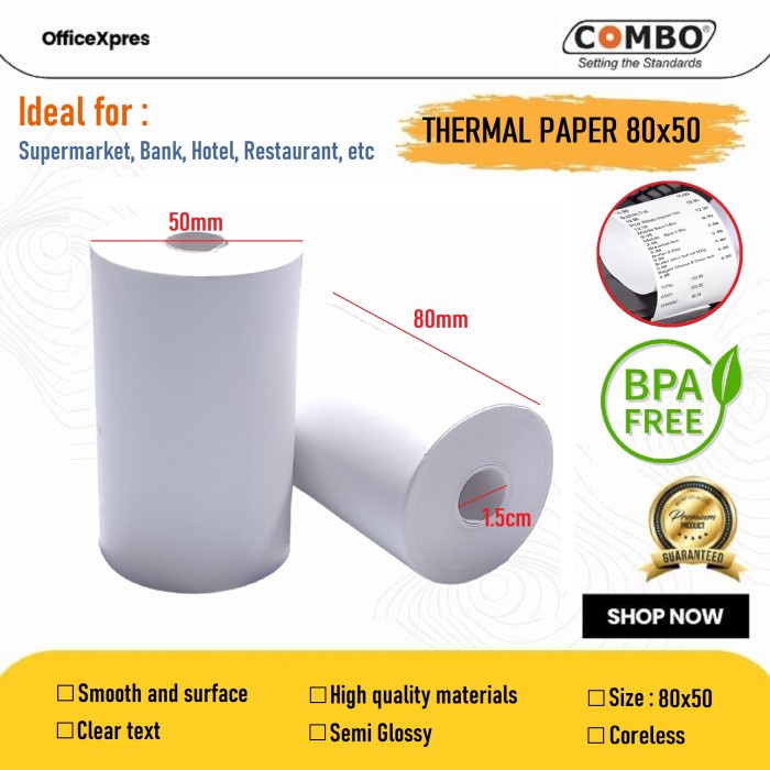 

Thermal Paper 80x50B / Kertas Thermal Roll 80 x 50 / Kertas Struk Roll
