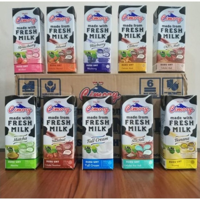 

kartonan susu uht Cimory fresh milk 250 ml rasa blueberry matcha Marie