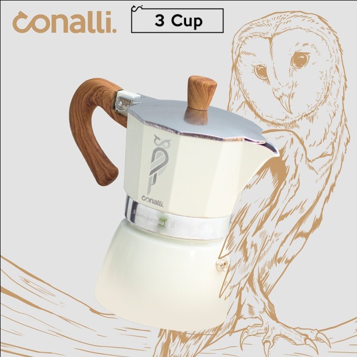 

3 Cup Mokapot Aluminium White Conalli Moka Pot Kayu 150ml Coffee Maker