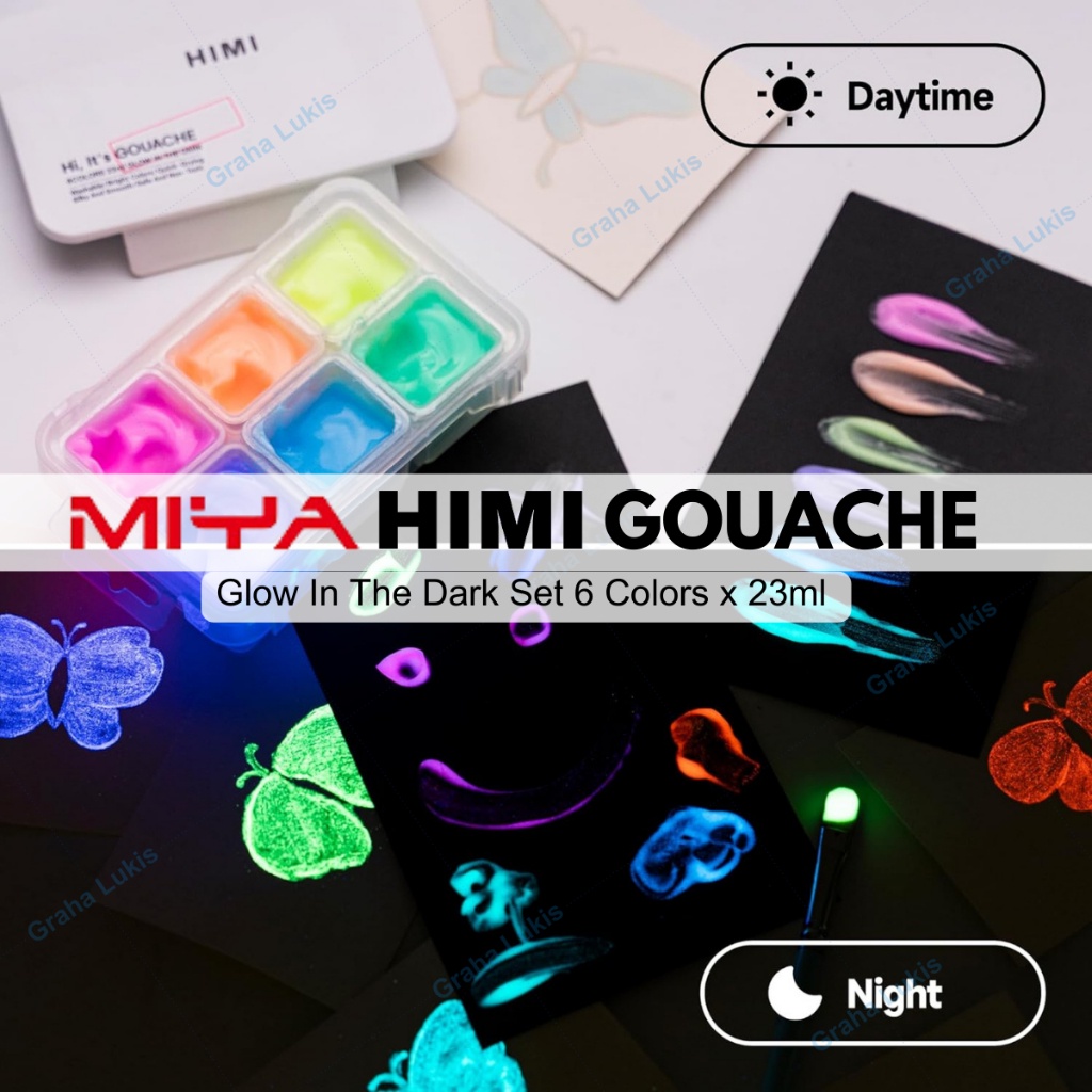 

IK! Miya Himi Gouache Set 6 Colors x 23ml / Glow In The Dark - Cat Gouache