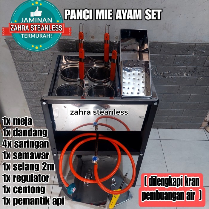 silahkan- dandang mie ayam 4 lubang set meja besi / Dandang mie kocok jumbo