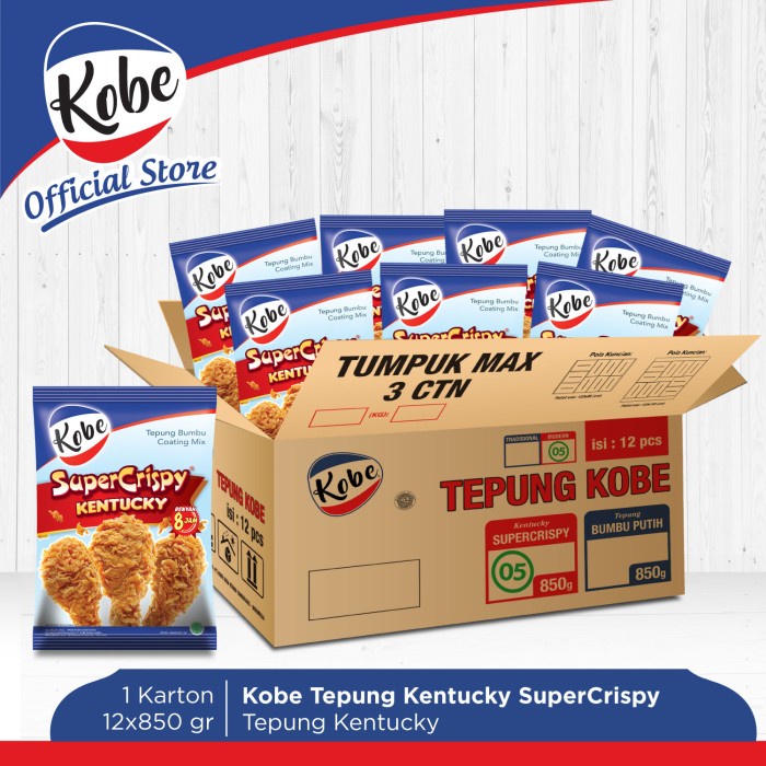 

Kobe Tepung Ayam Kentucky Super Crispy 850g 1 Karton isi 12pcs