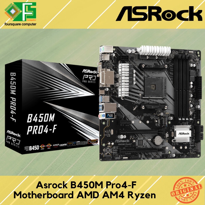 Ready Motherboard Asrock B450M Pro4-F Socket AMD AM4 Ryzen Series