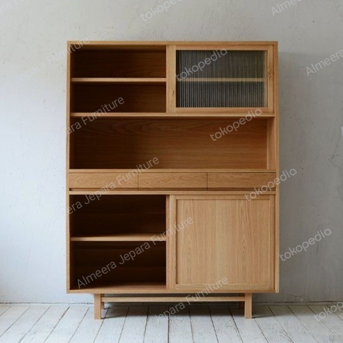 Lemari Rak Dapur Lemari pajangan serbaguna Minimalis Kayu Jati Pilihan