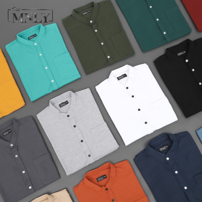 Navero-Kemeja Pria Lengan Pendek Collarless Premium Pique the MNLY Original