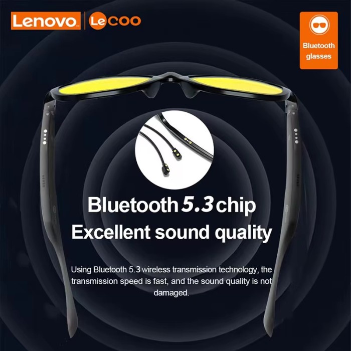 Lenovo Lecoo C8 Lite Smart Glasses Headset Wireless Bluetooth 5.3 Sunglasses Outdoor Sport Earphone