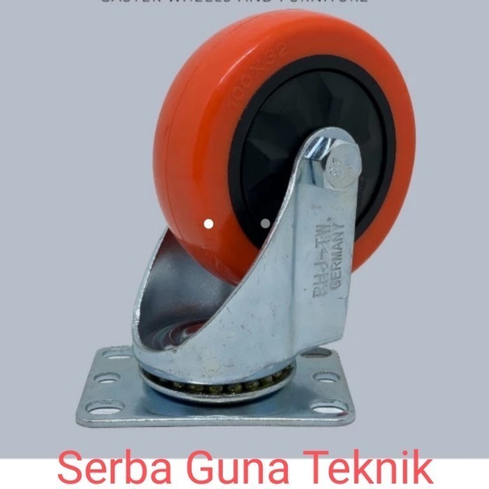Kualitas No1 Roda Pu Merah 5" Inch Rhj-Tw Plat Hidup Roda Troli Rhj Germany Medium Duty Double