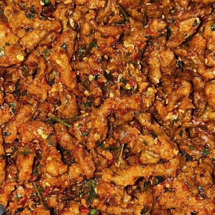 

GM945 Usus Krispi / kripik usus 500 Gram / 500Gram usus Crispy bumbu Pedas+daun jeruk+kriuk+Cemilan/