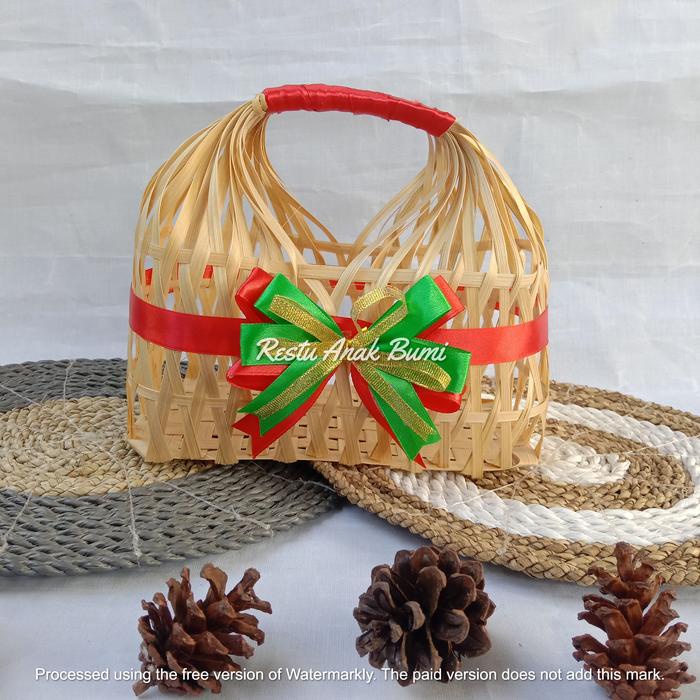

TERMURAH NATAL SERIES Tas Snack 23cm x 13cm tas hampers parcel anyaman bambu buah makanan wadah kue