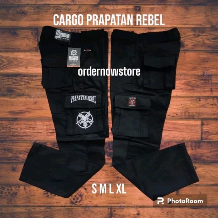 Lariss- CELANA CARGO PANJANG PRAPATAN REBEL BANDUNG ORIGINAL HITAM TANDUK PUTIH