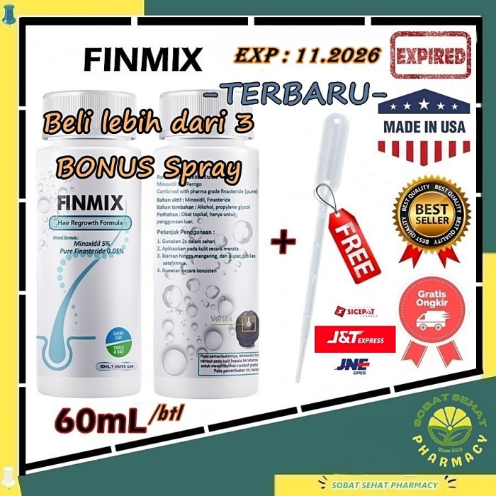 FINMIX Minoxidil 5% Finas 0.05% penumbuh rambut original USA 60mL