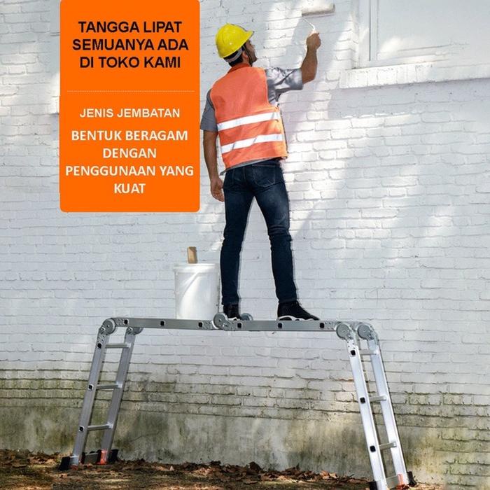 Tangga Lipat Aluminium Teleskopik 3.7M/4.7M/5.8M Meter Tangga Aluminium Lipat Empat Tangga Lipat