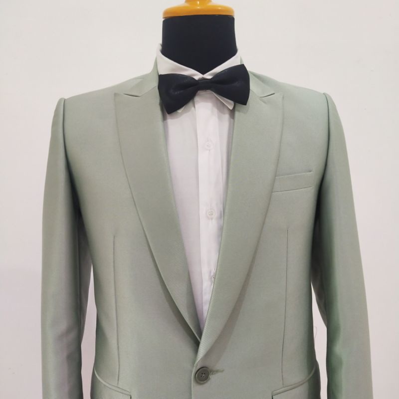 Setelan Jas dan Celana Pengantin Pria Warna Sage Green Jas Wedding