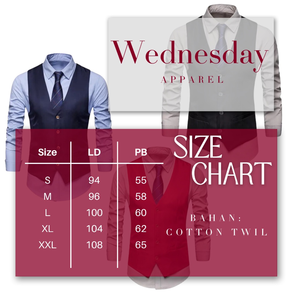 WEDNESDAY - Vest Formal Basic Rompi Dalaman Jas Premium Berbahan Katun Twill Kualitas Terbaik