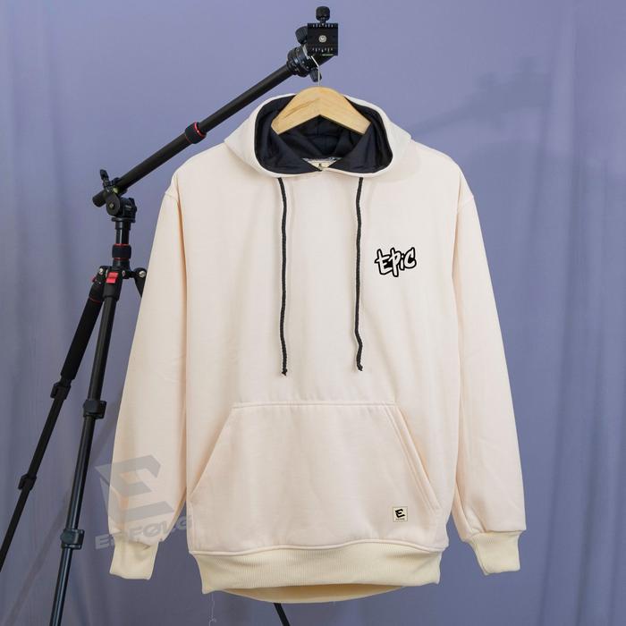 Erfolg Clothing Sweater Hoodie Pria Wanita Basic Sablon Motif Epic Warna Light Cream Switer Hodie