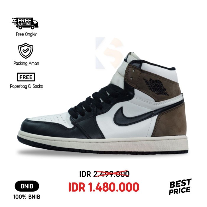 Tapak- Sepatu Sneakers Pria Nike Air Jordan 1 High Dark Mocha Original