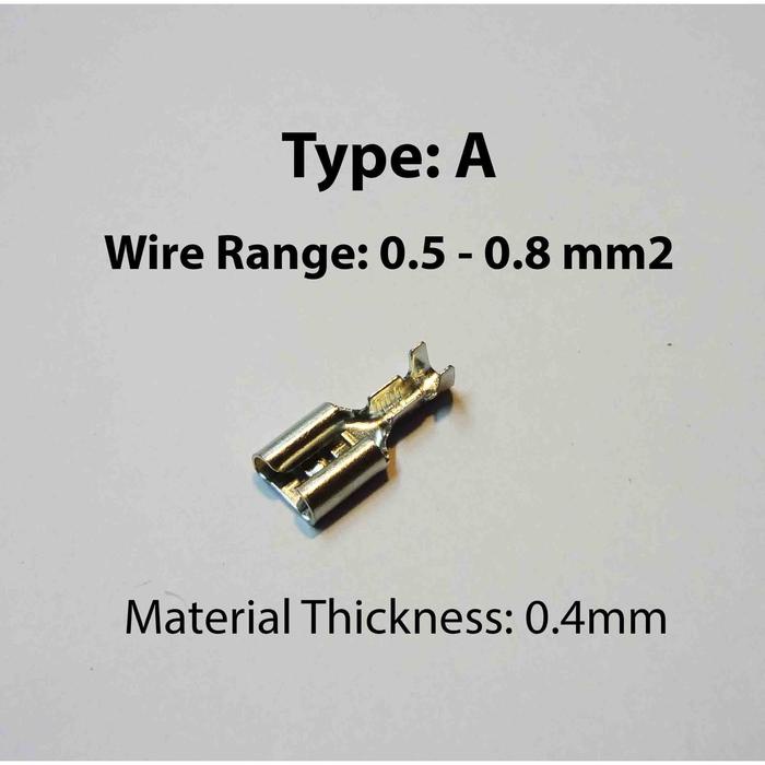 .........] Skun Kabel Female Gepeng 7,7x19.5mm. Tipe A. Ukuran kabel 0,5-0,8 mm2