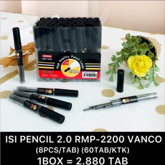 

.........] isi pensil 2.0 VANCO isi 8 batang ukuran 2B satuan panjang 8 cm per batangnya