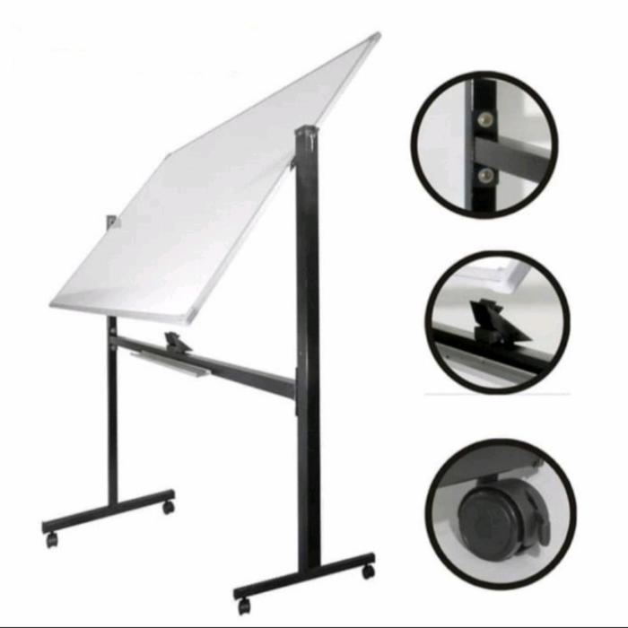 

Ready Papan Tulis / Whiteboard Sakana Magnetik 60X90 Cm Dua Muka + Kaki Roda