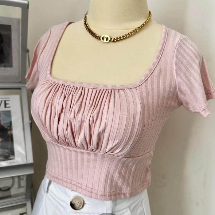 (Expert) Baju Crop Top Kerut Dada Atasan Wanita Korean Fashion TGA Fashion Grosir