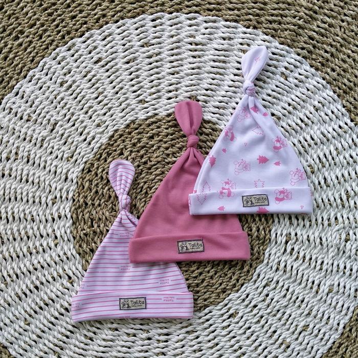 Miniqe- ISI 3 PCS Topi Bayi Newborn/Kupluk Bayi Baru Lahir/Ciput Bayi Kain Pelindung Kepala Seri