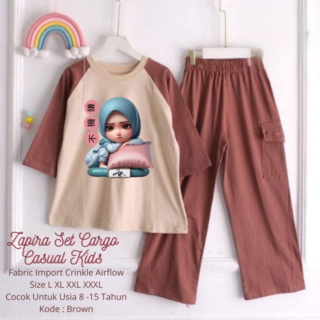 Setelan Anak Perempuan Baju Celana One Set Bocah Setelana Kekinian Sepasang Bju Secelan Karakter Tan