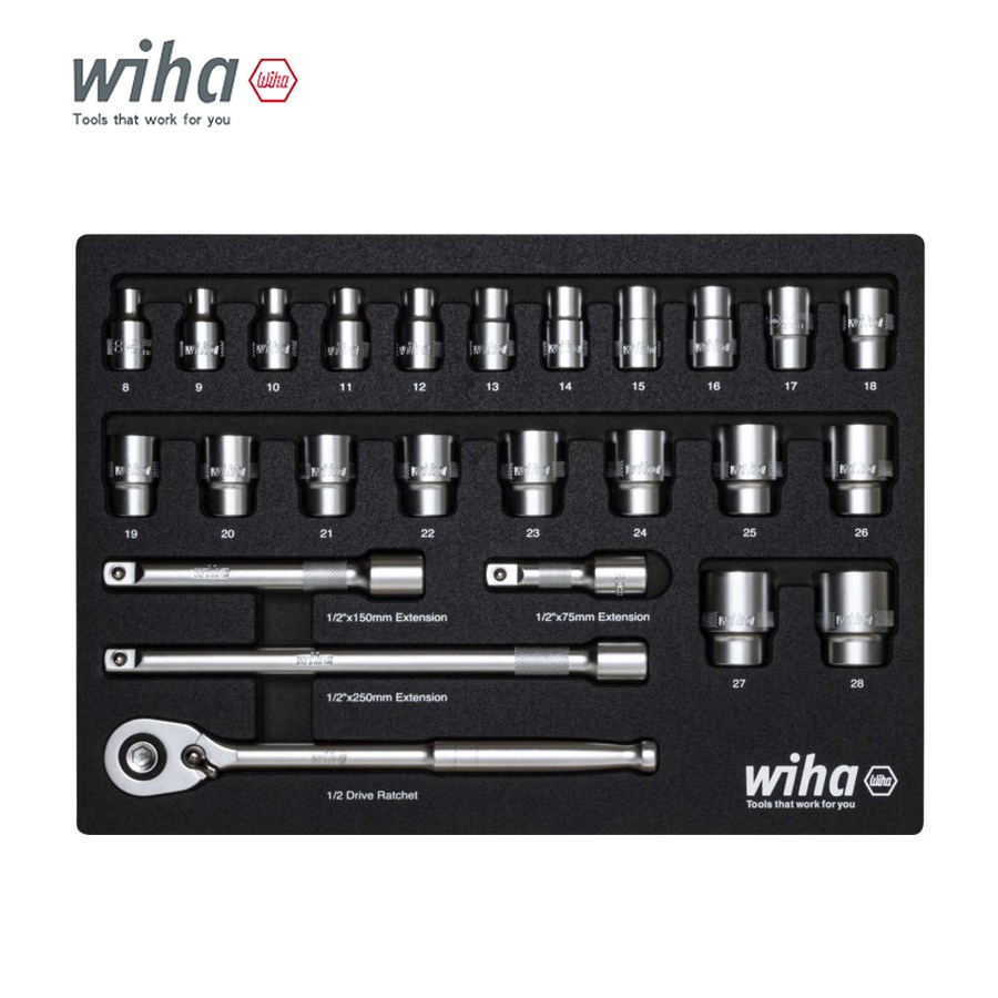 Wiha Ratchet Wrench Set 1/2 Inch 26 Pieces Including Foam Insert Socket Ratchet Torque Wrench