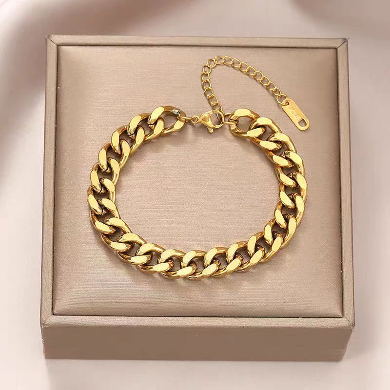 G113 Gelang Tangan Titanium Pum Pria Wanita Rantai Sisik Naga Besar Simple lapis 18K