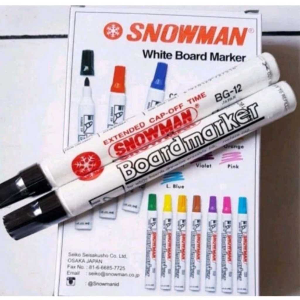 

Spidol Snowman Boardmarker/Papan Tulis/Tidak Permanen/Bisa Dihapus BG12 Isi12pcs Dw05