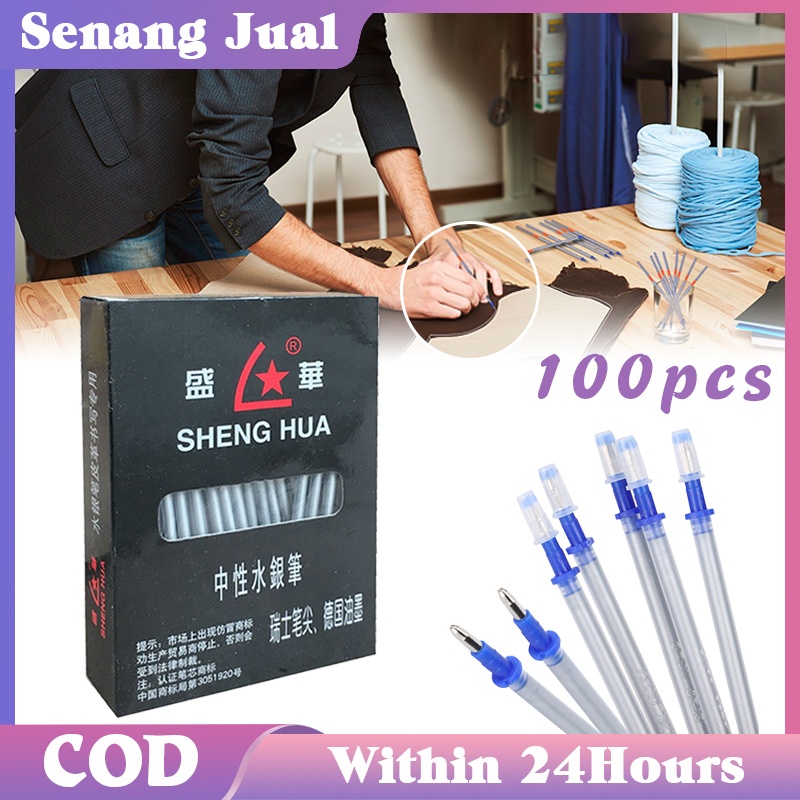 

SHENG HUA 100Pcs Silver Pen For Leather Refill Pulpen Silver Pola Kulit Pena Erasable Pen Dw05