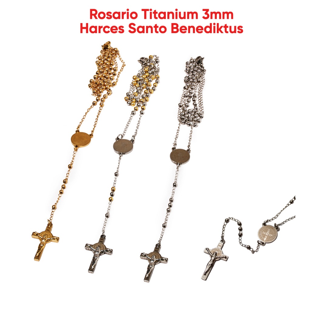 Rosario Titanium Kalung Rosario Titanium Kualitas Salib Katolik Harces Santo Benediktus